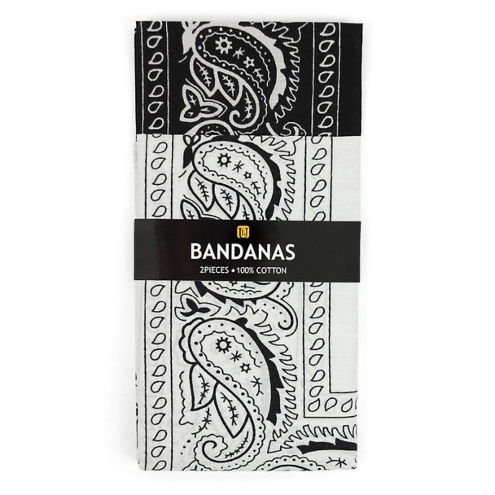 Bandanas - Traditional Paisley Pattern - 2PCK- Black & White - NWT